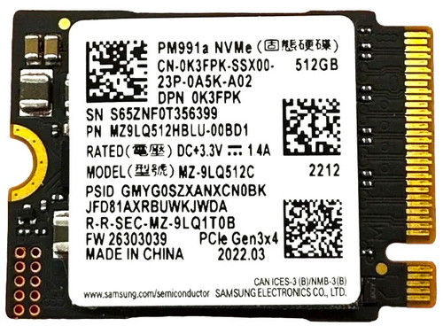 K3FPK - 512GB PCIe NVMe M.2 2230 Gen3x4 Solid State SSD