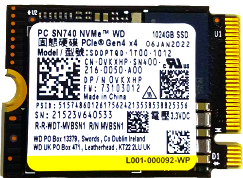 Western Digital SDDPTQD-1T00 - 1TB PCIe NVMe M.2 2230 Gen4x4 Solid State SSD