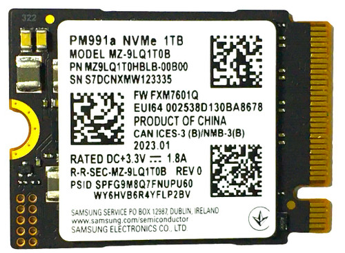 Samsung MZ-9LQ1T0B- 1TB PCIe NVMe M.2 2230 Gen4x4 Solid State SSD