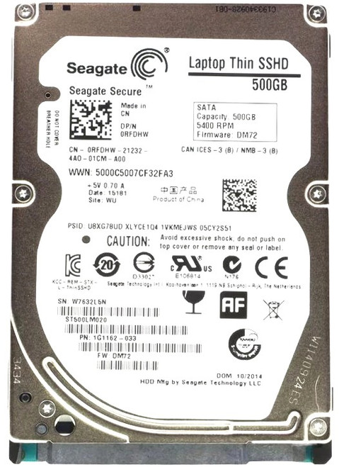 1G1162-033 - 500GB 2.5in 7mm SATA Laptop Thin SSHD SED-FIPS Self-Encrypting Hybrid Hard Drive