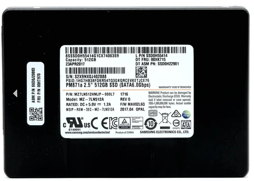 MZ7LH512HALU-000D1 - 512GB 6Gbps SATA III 7mm 2.5" Solid State SSD