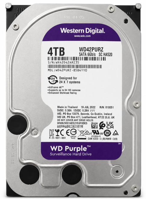 WD42PURZ-85B4YY0 - 4TB 5.4K RPM 256MB Cache 3.5" SATA 6Gb/s Hard Drive for Desktop / NAS / DVR / NVR / Surveillance Systems