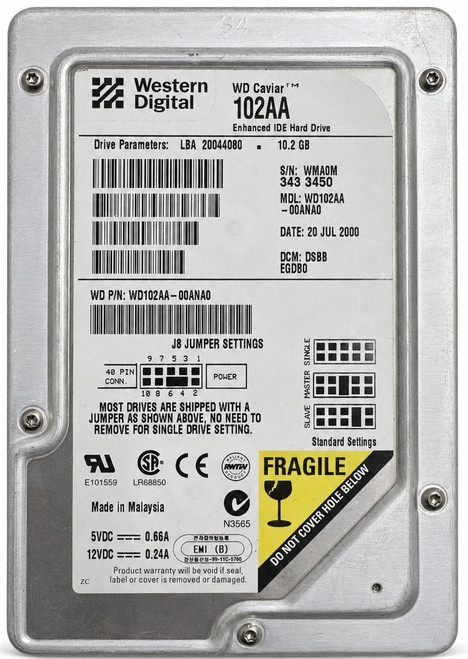 WD102AA-53ANA0 - 10.2GB 5.4K RPM IDE 3.5" Hard Disk Drive (HDD)