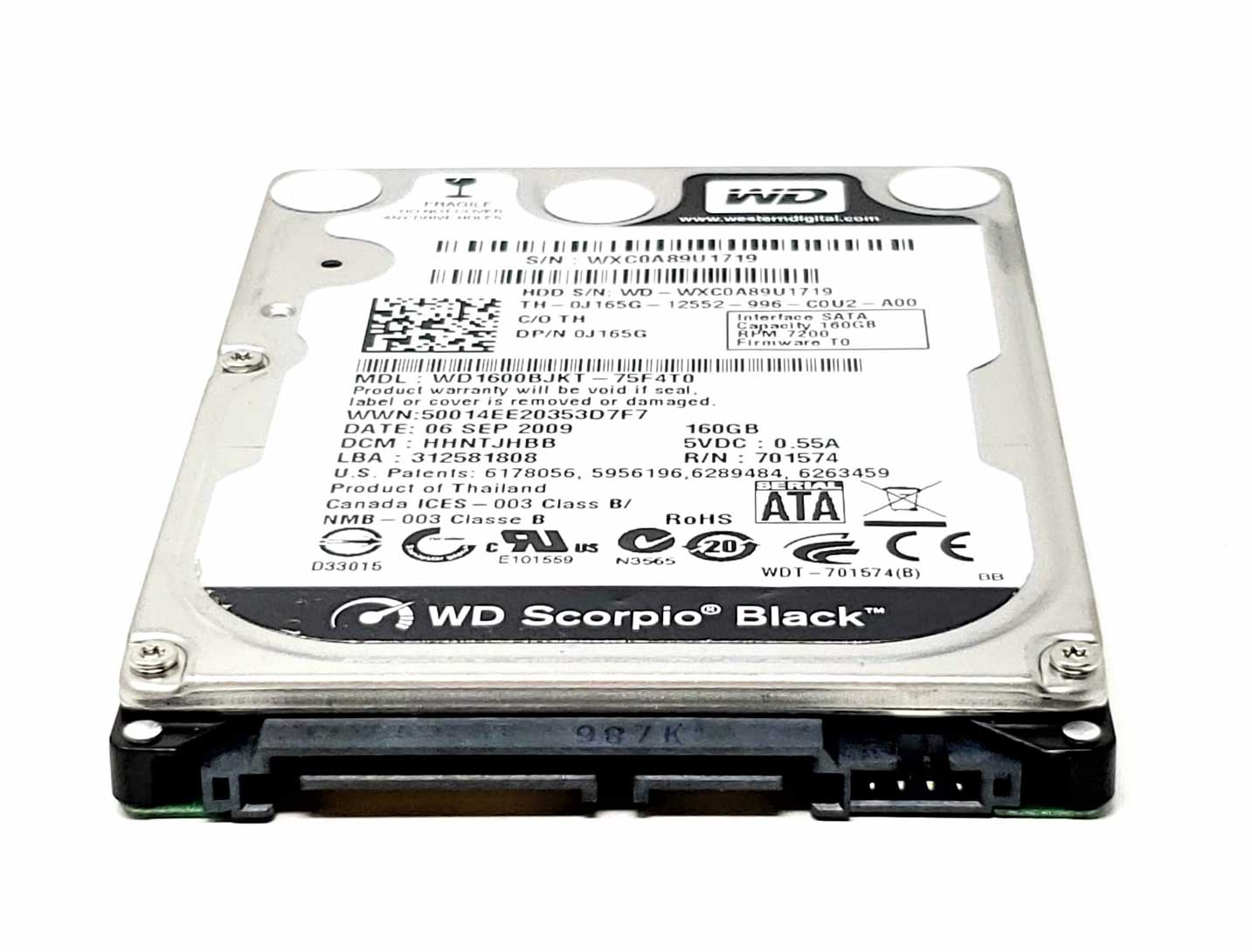 Western Digital WD1600BEKT-75A25T0 - 160GB 7.2K RPM SATA 9.5mm 2.5