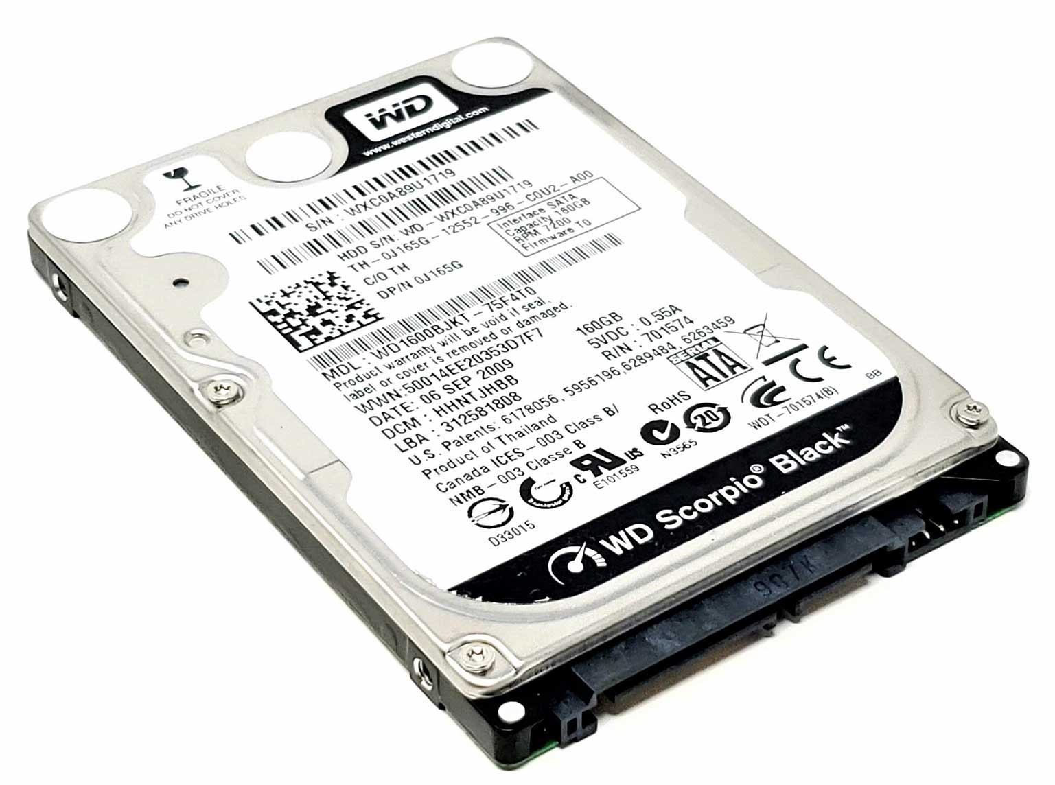 Western Digital WD1600BEKT-75A25T0 - 160GB 7.2K RPM SATA 9.5mm 2.5