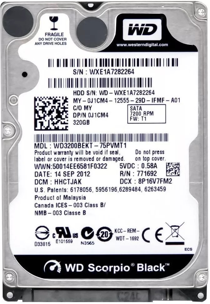 Western Digital WD3200BEKT-00F3T0 - 320GB 7.2K RPM SATA 2.5" Hard Drive