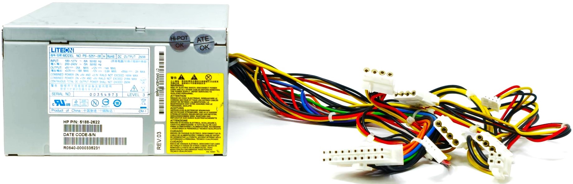 HP ATX-250-12Z - 250W Power Supply for HP Computers - 20-Pin ATX - 4x Molex - 2x Floppy