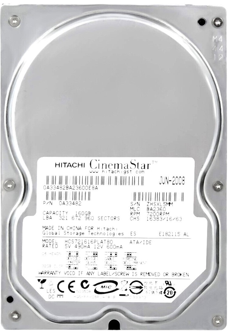 Hitachi HDS722516VLAT80 - 160GB 7.2K RPM IDE PATA 3.5" LFF Desktop Hard Drive