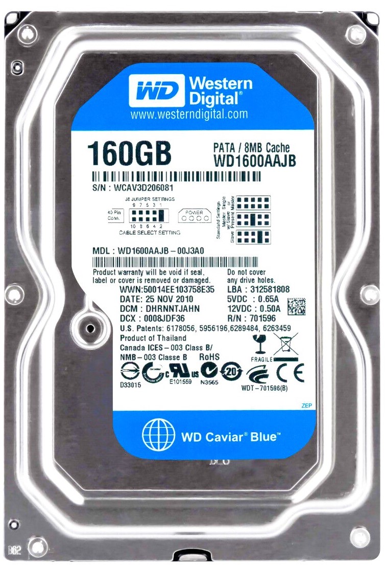 Western Digital WD1600AB-00DYA0 - 160GB 7.2K RPM IDE PATA 3.5" LFF Desktop Hard Drive