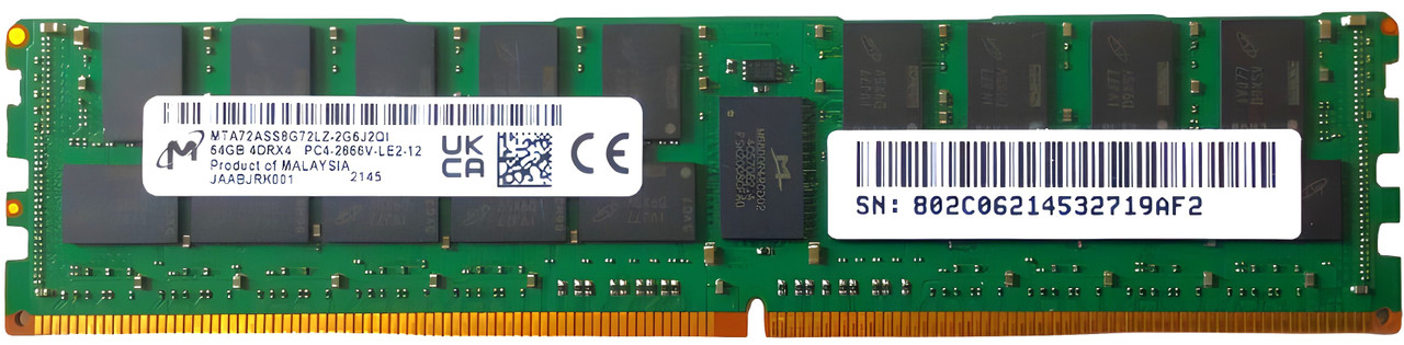 Micron MTA72ASS8G72LZ-2G3B2MI - 64GB DDR4-2666V PC4-21300 4DRx4 ECC Registered LRDIMM Server Memory