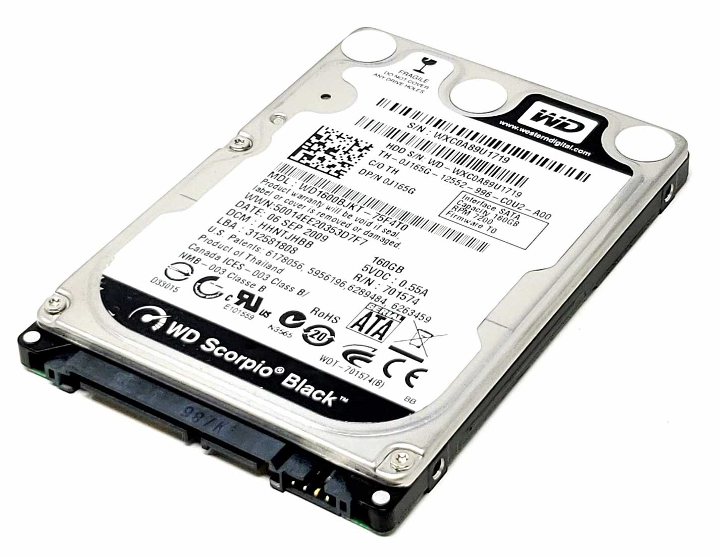 Western Digital WD1600BEKT-66F3T0 - 160GB 7.2K RPM SATA 9.5mm 2.5" Hard Drive