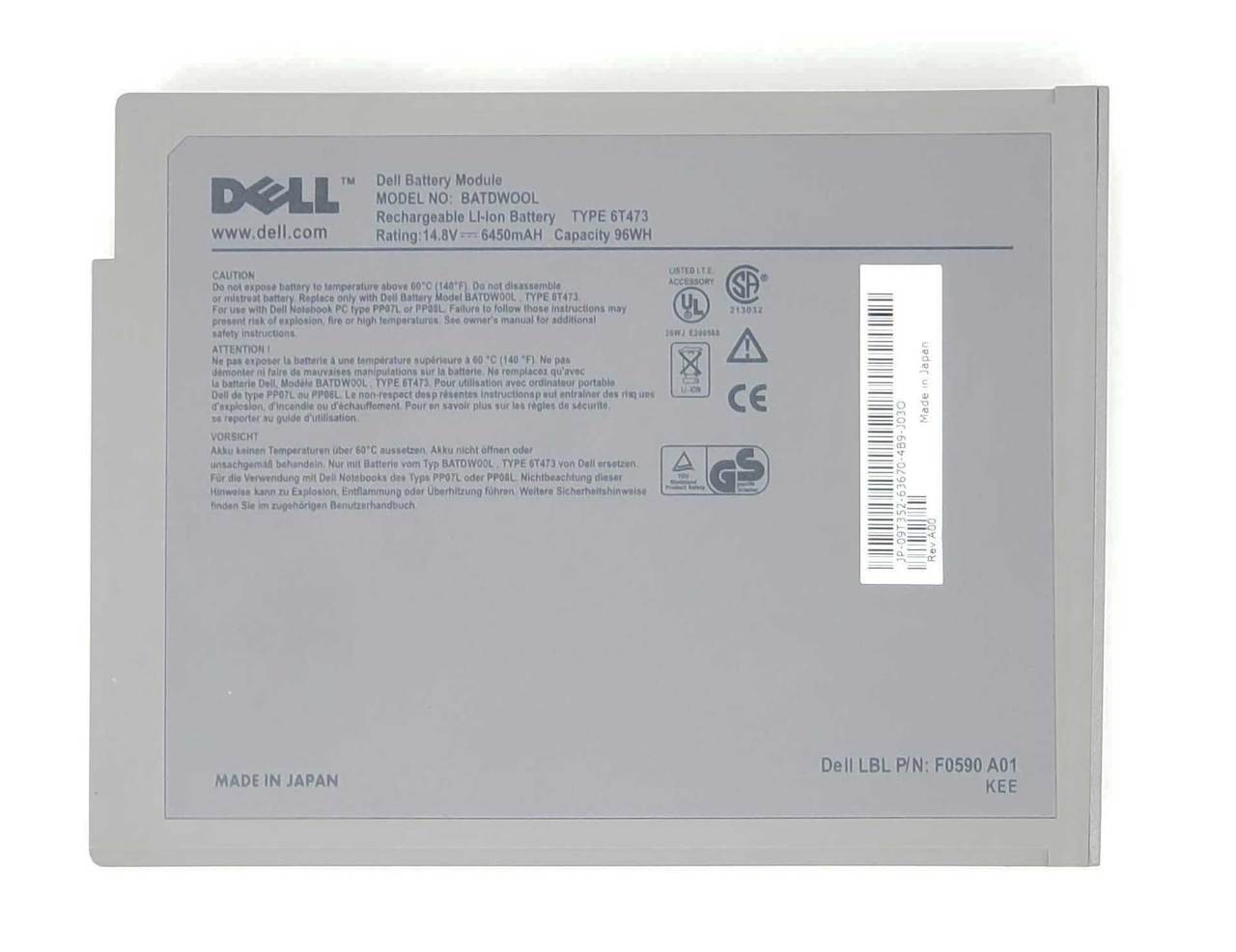 310-5205 - 96Whr 14.8V 12-Cell Lithium-Ion Replacement Battery for Inspiron 1100, 5100, 5150, 5160, Latitude 100L