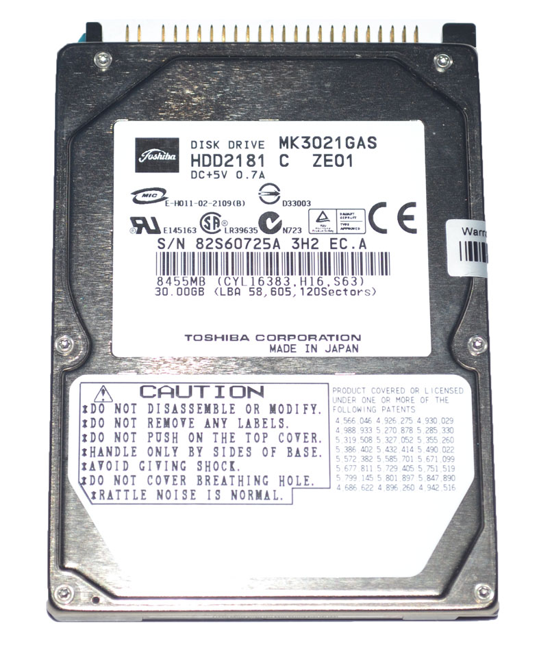 Toshiba MK3021GAS - 30GB 4.2K IDE 2.5" Hard Disk Drive (HDD)