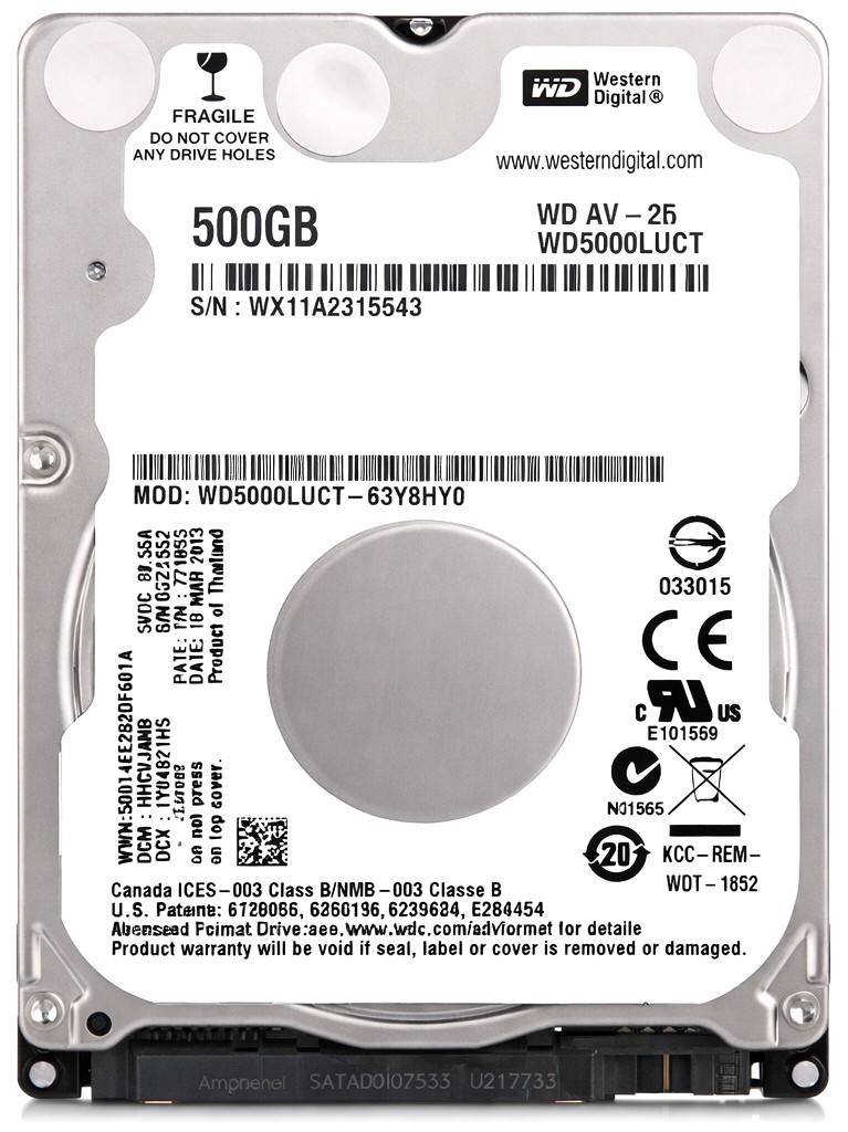 Western Digital WD5000LUCT-61C26Y0 - 500GB 5.4K RPM SATA AV-25 7mm 2.5" Hard Drive