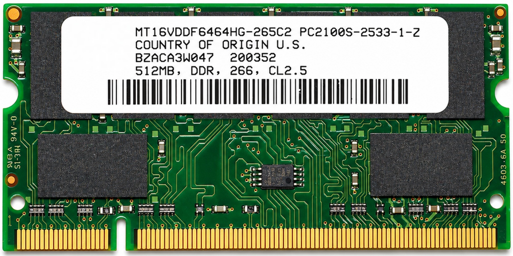 MT16VDDF6464HG-265C2 - 512MB 266MHz PC2100S DDR SDRAM 200-Pin SO-DIMM Laptop Memory