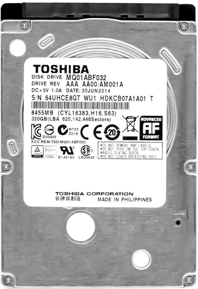 Toshiba MQ01ABF032 - 320GB 5.4K RPM SATA 7mm 2.5 Hard Drive