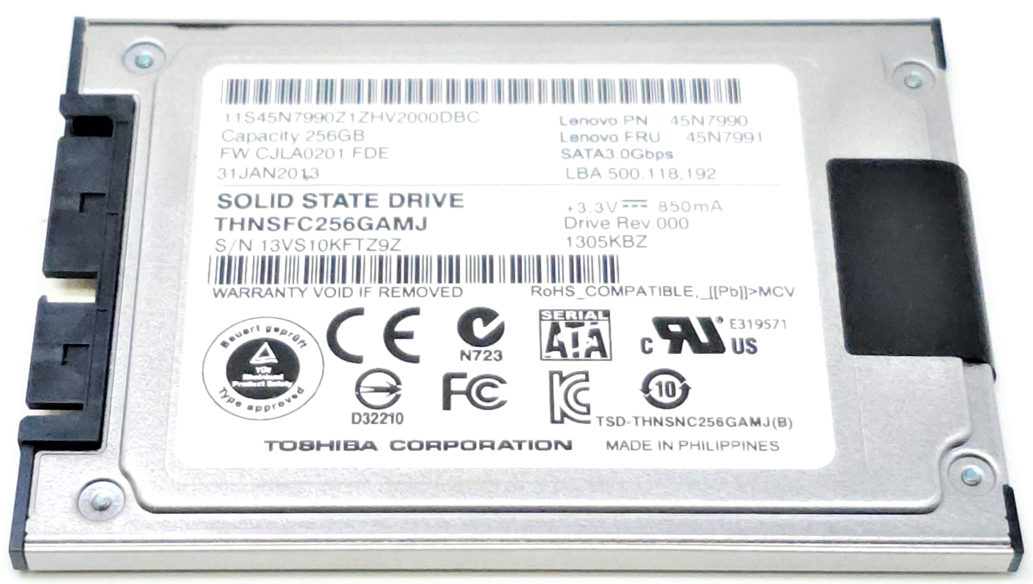 Toshiba THNS256GG8BAAA - 256GB FDE SATA 1.8" Solid Drive (SSD) Hard Disk Drive (HDD) - CPU Medics