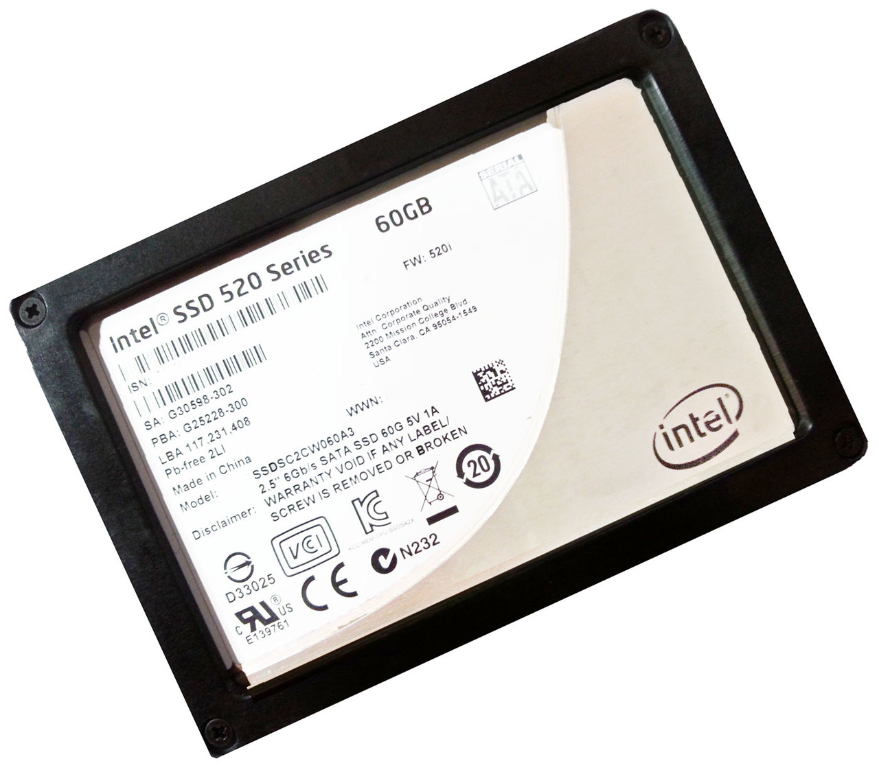Intel SSDSC2CW060A310 - 60GB MLC 520 Series SATA 2.5" Solid State SSD