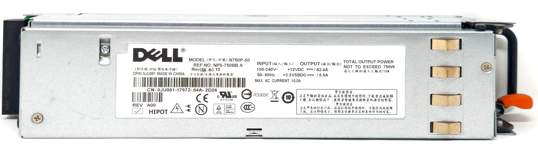 JX399 - 750W Hot Plug Redundant Power Supply PSU For Precision R5400 PowerEdge 2950 2970