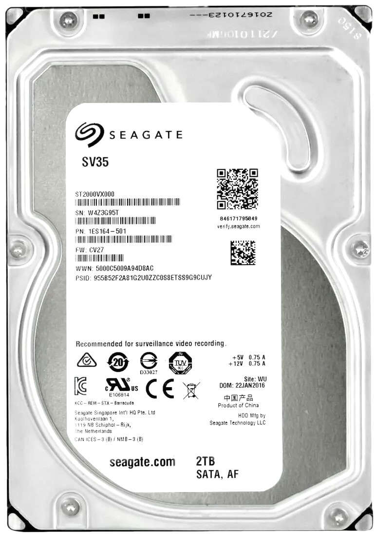 Seagate ST2000VX000 - 2TB 7.2K RPM 64MB Cache SATA SV35 3.5" Hard Disk Drive (HDD)