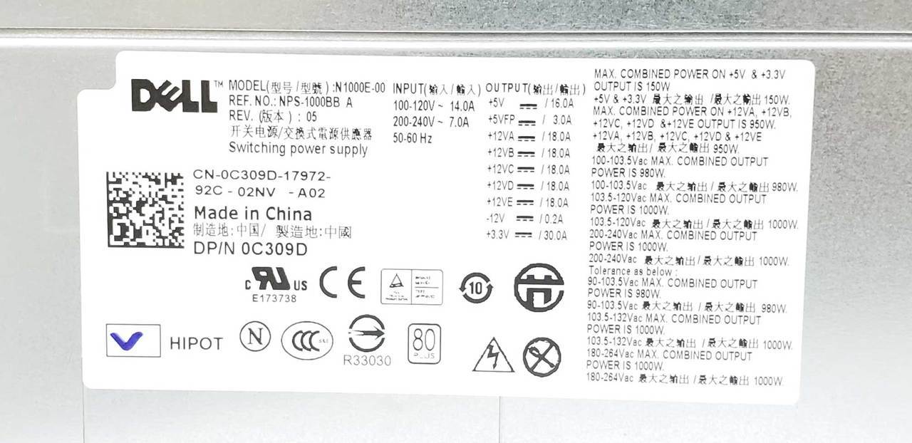 C309D - 1000W Power Supply Unit (PSU) for Precision T7400