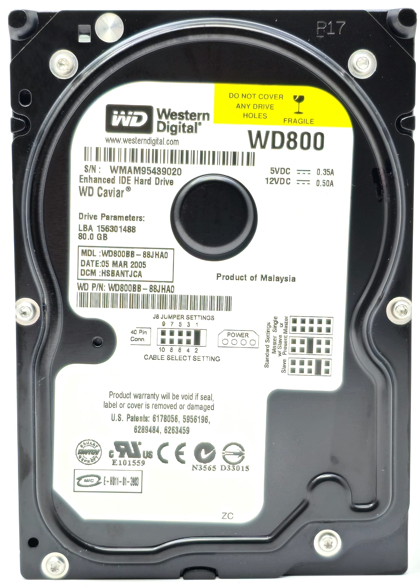 Western Digital WD800BB-32DKA0 - 80GB 7.2K RPM IDE 3.5" Hard Disk Drive (HDD)