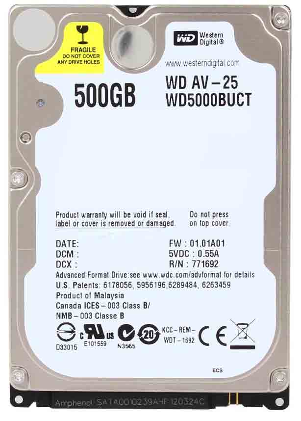 Western Digital WD5000BUCT-63PUZY0 - 500GB 5.4K RPM AV-25 DVR SATA 2.5" Hard Drive