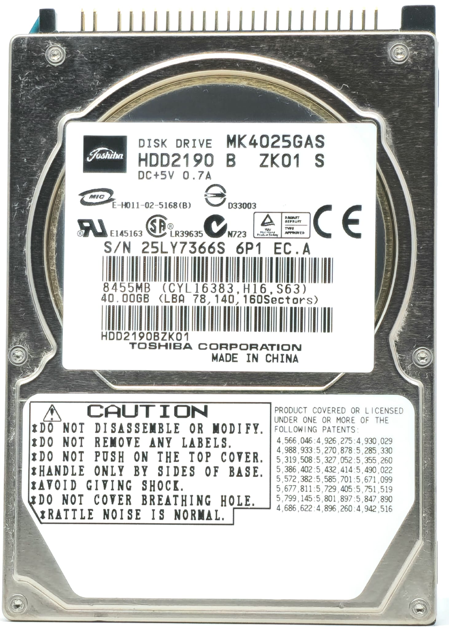 Toshiba HDD2190 - 40GB 4.2K RPM IDE PATA ATA 2.5