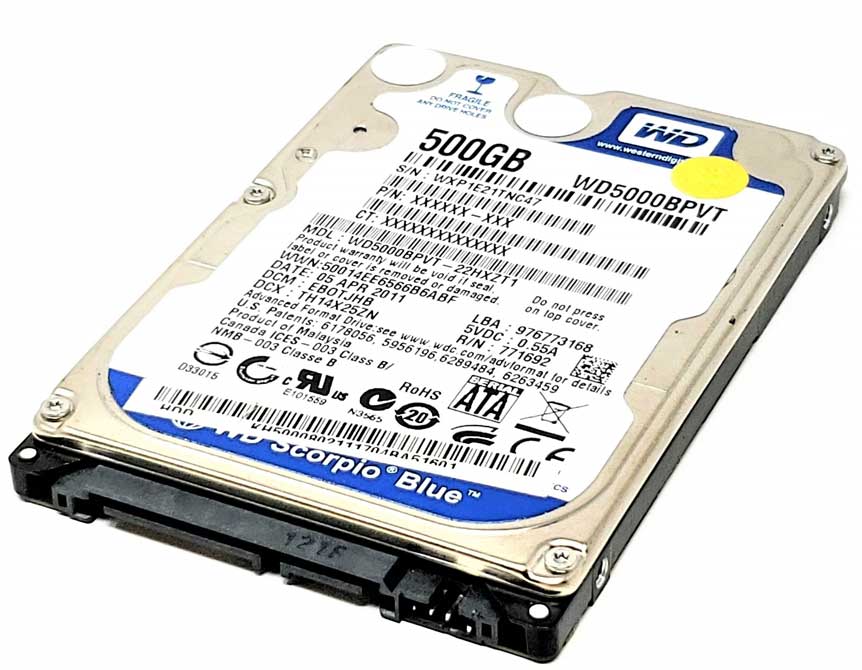 Western Digital WD5000BPVT-00A1YT0 - 500GB 5.4K RPM 8MB Cache SATA 2.5" Scorpio Blue Hard Drive
