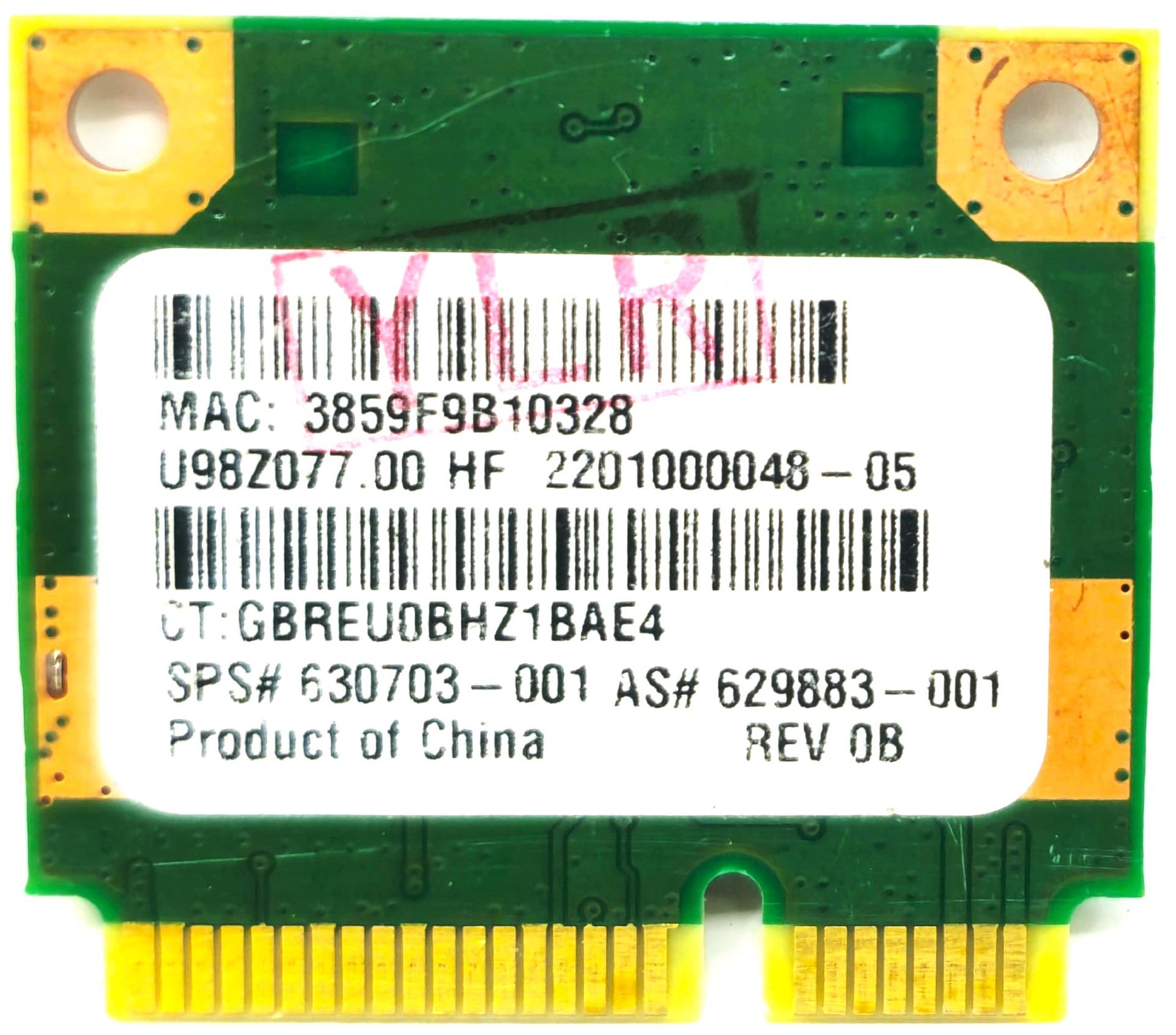 HP 630703-001 - Ralink RT5390 Ripple3 WiFi PCI-E Half-Height Wireless Card