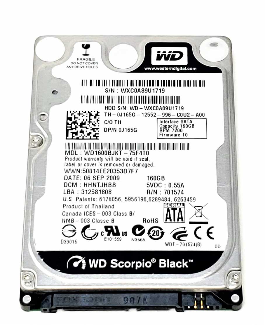 Western Digital WD1600BEKT - 160GB 7.2K RPM SATA 9.5mm 2.5" Hard Drive