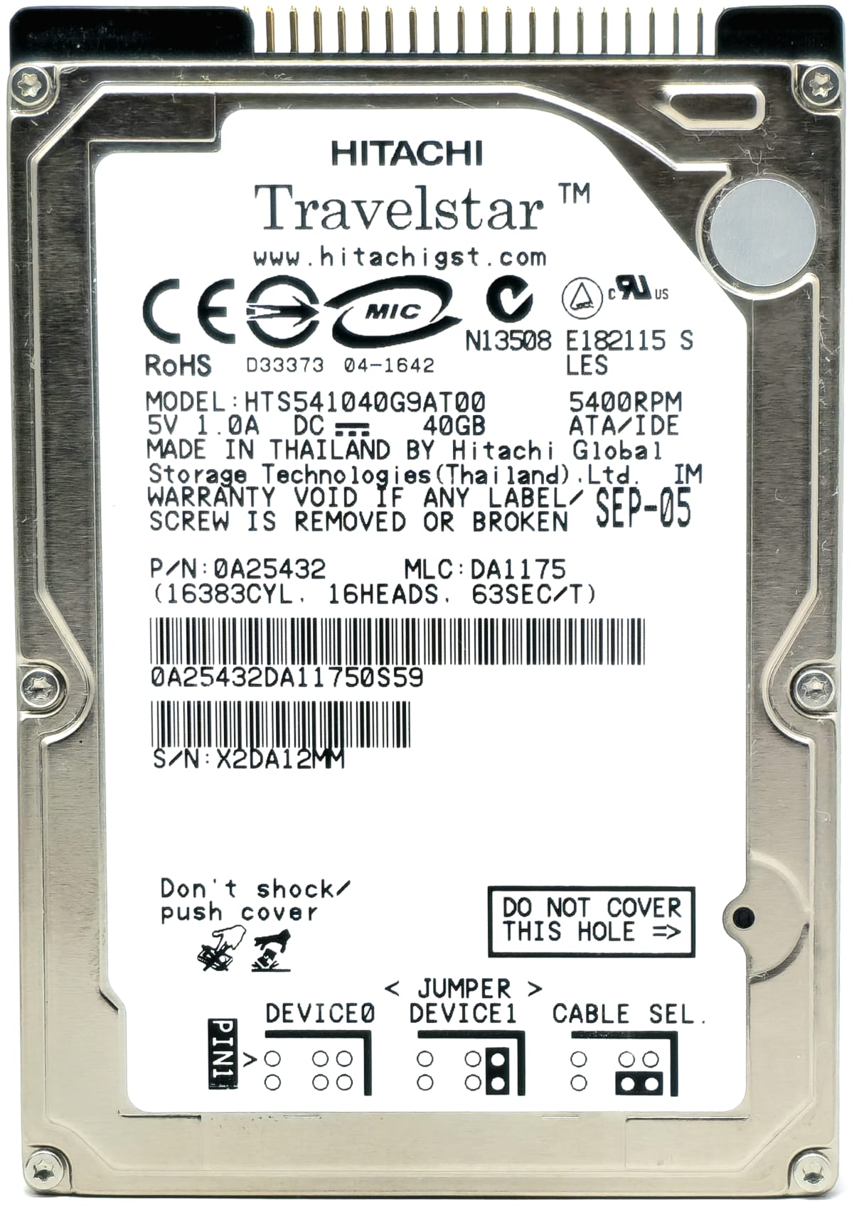 Hitachi HTE541040G9AT00 - 40GB 5.4K RPM IDE PATA ATA 2.5