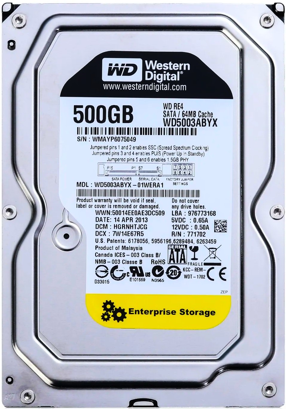 Western Digital WD5003ABYX-18WERA0 - 500GB 7.2K RPM SATA 3.5" Hard Drive