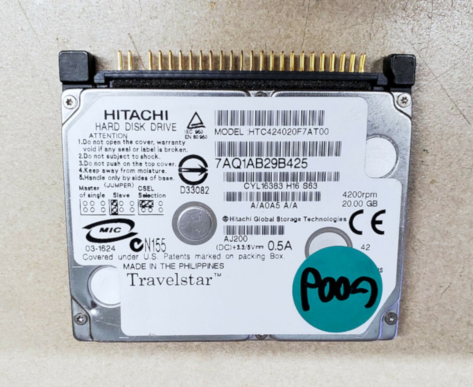 Hitachi HTC424020F7AT00 - 20GB 4.2K IDE 1.8