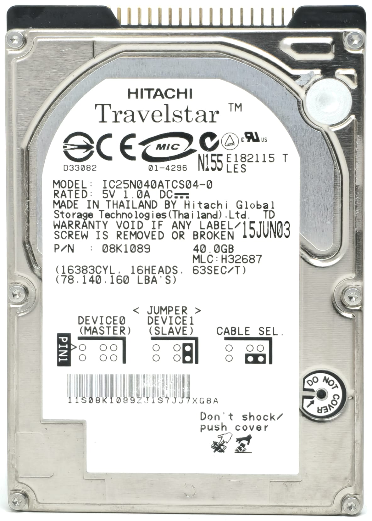 Hitachi HTS428040F9AT00 - 40GB 4.2K RPM IDE PATA ATA 2.5" Laptop Hard Drive