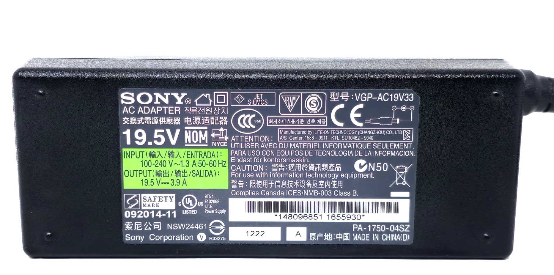 Sony VGP-AC19V33 - Genuine 76W 19V 4.74A 6.0mm x 4.4mm Tip AC Adapter  Charger for Sony Vaio VGN-CR220E/L VGN-CR2