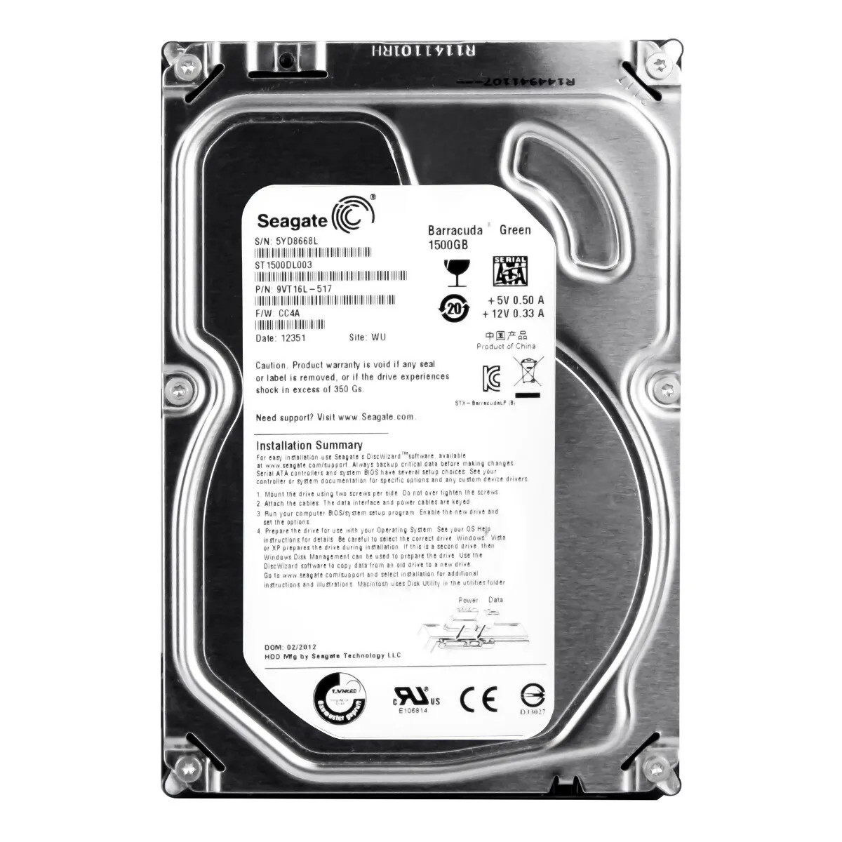 Seagate ST1500DL003 - 1.5TB 6GB/s 64MB Cache SATA Barracuda Green