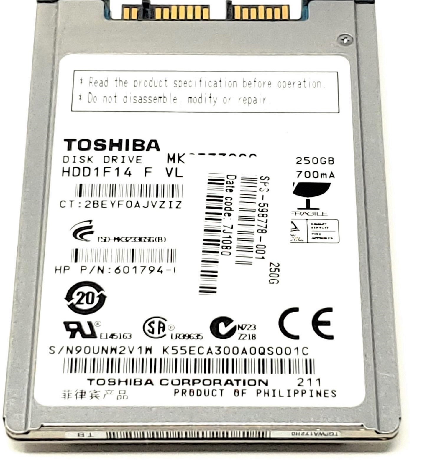 Hewlett-Packard (HP) 598778-001 - 250GB 5.4K RPM 16MB Cache MicroSATA 1.8" Hard Disk Drive