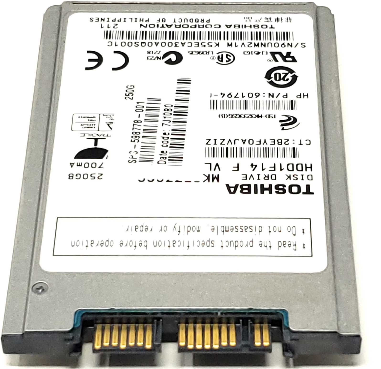 Hewlett-Packard (HP) 598778-001 - 250GB 5.4K RPM 16MB Cache MicroSATA 1.8" Hard Disk Drive