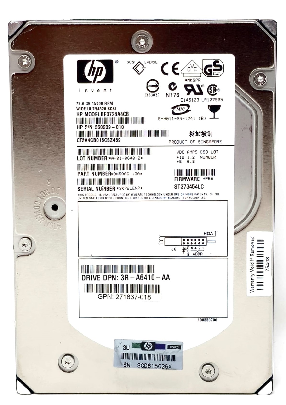 HP BF07288285 - 72.8GB 15K RPM Wide Ultra320 80-Pin SCSI 3.5" Hot-Swap Hard Drive for HPE ProLiant DL360 DL380 DL580 ML310 ML350 ML370 ML570 G1 G2 G3