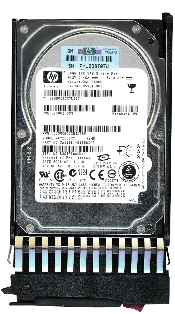 HP CA06681-B76500PD - 36GB 10K RPM SP 3Gb/s SAS SFF 2.5" Hard Drive for HPE ProLiant BL460C BL480 WS460C DL320 DL360 DL380 ML570 G2 G3 G4 G5 G6 G7