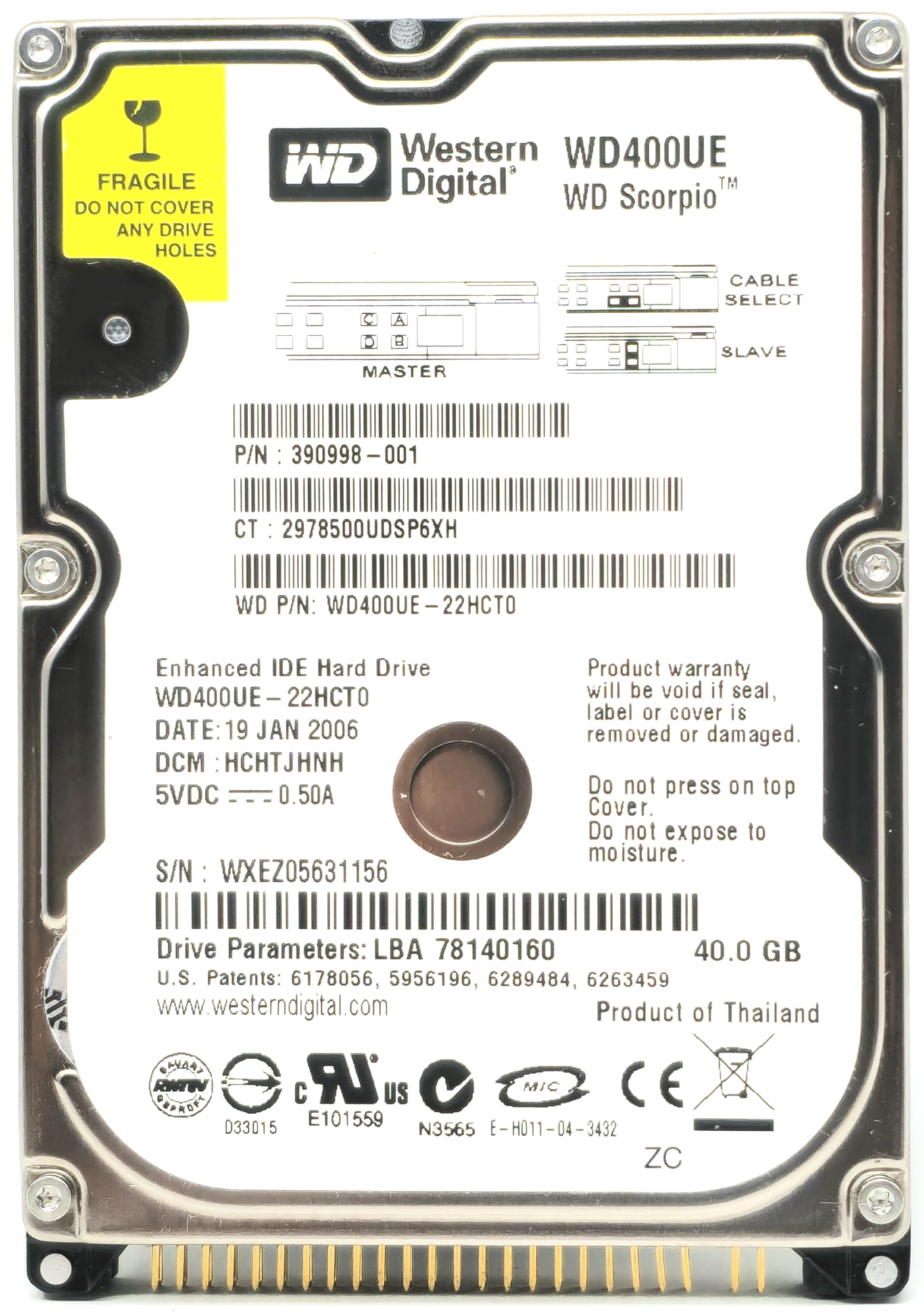 Western Digital WD400UE - 40GB 5.4K RPM IDE PATA ATA 2.5" Laptop Hard Drive