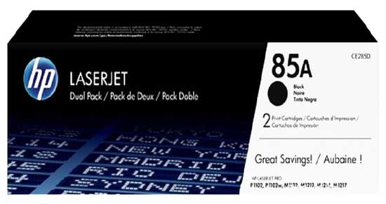 HP CE285D - Black 1600 Yield # 85A Toner Cartridge Dual Pack