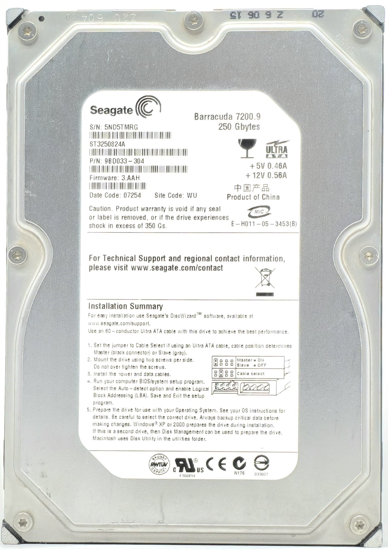 Seagate STM3250623A - 250GB 7.2K RPM IDE EIDE PATA 3.5" LFF Desktop Hard Drive