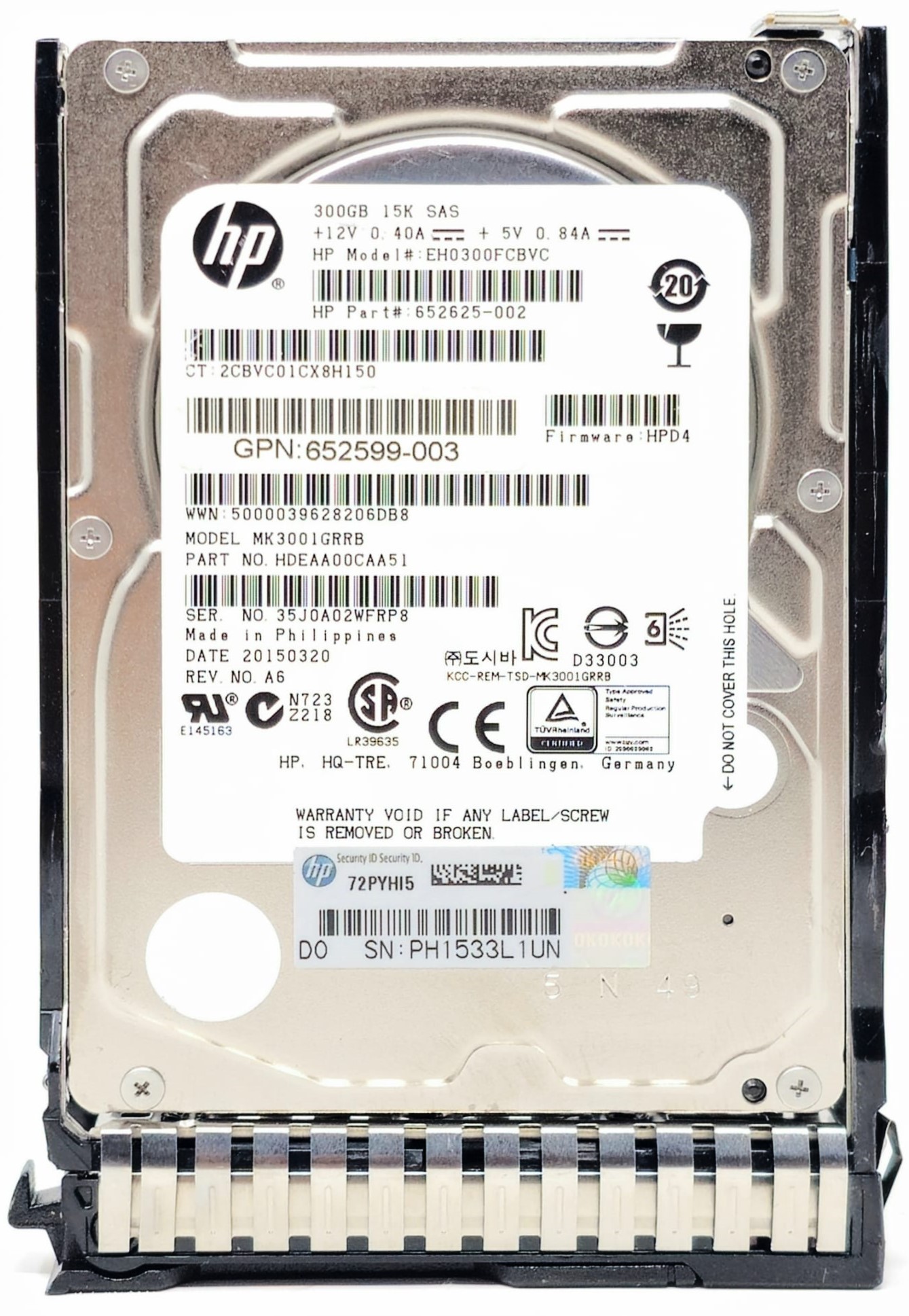HP 652611-B21 - 300GB 15K DP 6G SAS 2.5" Hard Drive For HPE ProLiant DL120 DL160 DL360 DL380 DL580 ML350 G8 G9