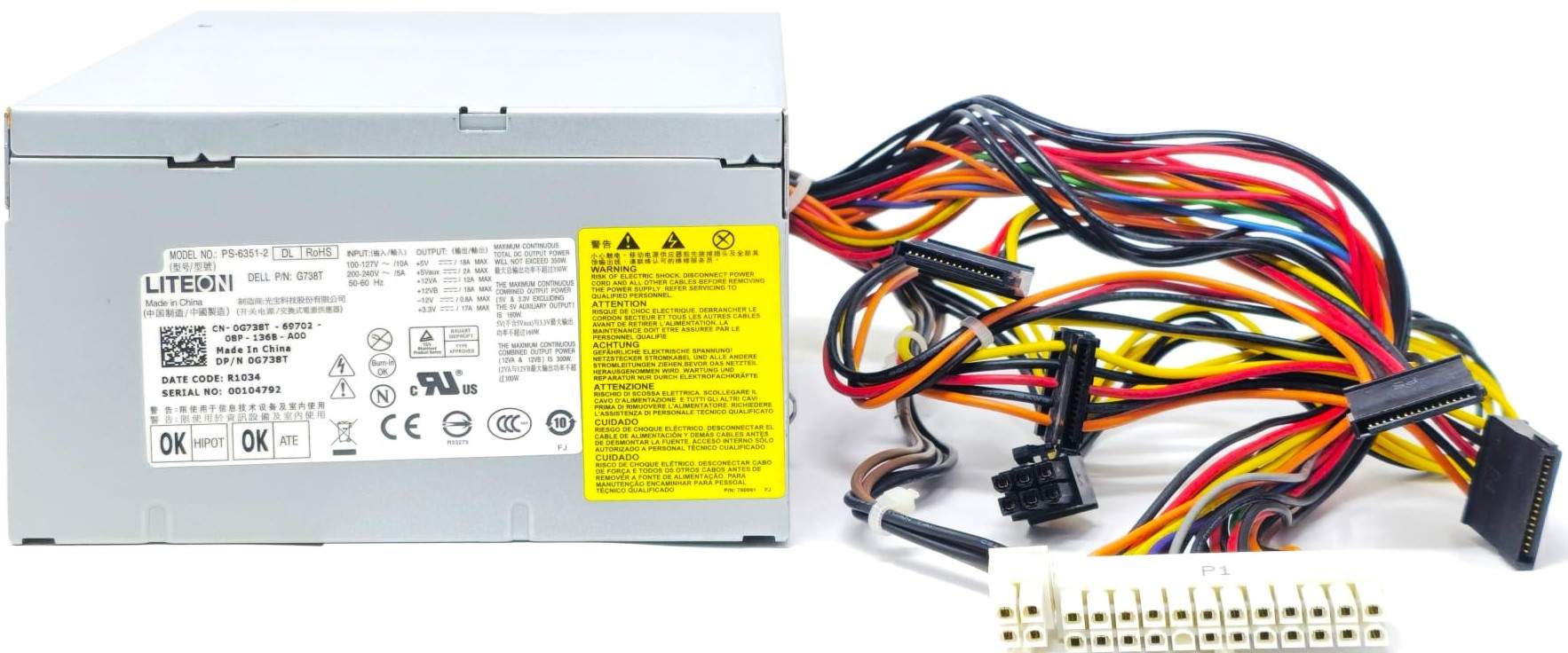 H350PD-00 - 350W Power Supply for Inspiron 530 531 Vostro 400 Studio 540 XPS 8000 8100