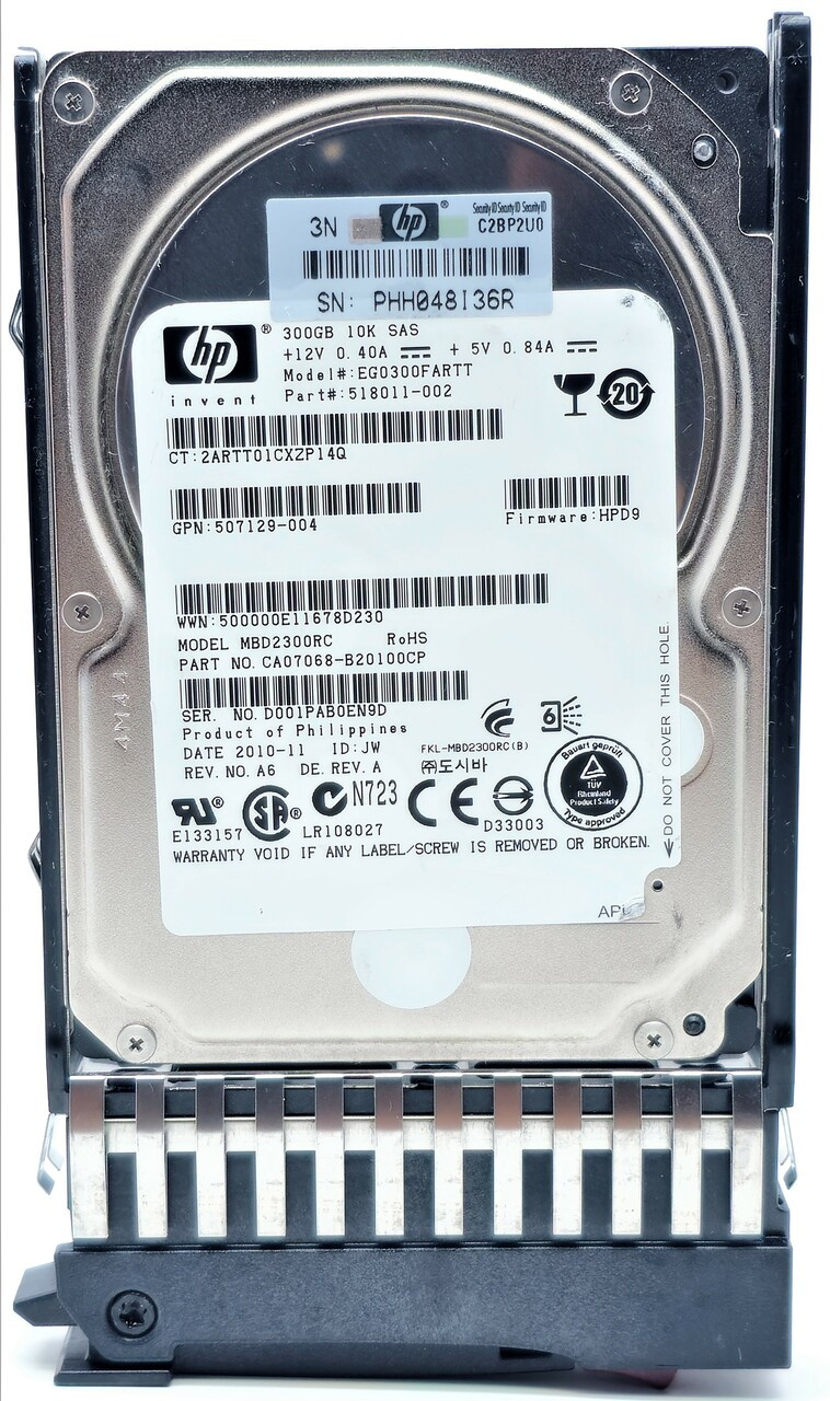 HP 518011-002 - 300GB 10K RPM 6G SAS DP 2.5" Hard Drive for HPE ProLiant DL120 DL160 DL170 DL360 DL370 DL380 DL385 DL580 DL585 BL460 BL480C WS460 G6 G7 HP 518011-002 - 300GB 10K RPM 6G SAS DP 2.5" Hard Drive for HPE ProLiant DL120 DL160 DL170 DL360 DL370 DL380 DL385 DL580 DL585 BL460 BL480C WS460 G6 G7