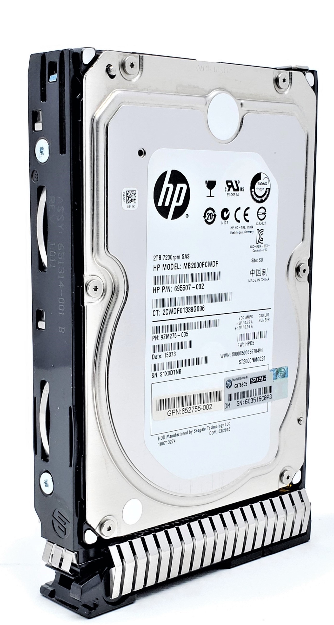 HPE MB2000FCQPF-SC - 2TB 7.2K RPM 6G SAS LFF 3.5" Hard Drive with SC Tray for HPE ProLiant Gen8 G8 Gen9 G9 Servers