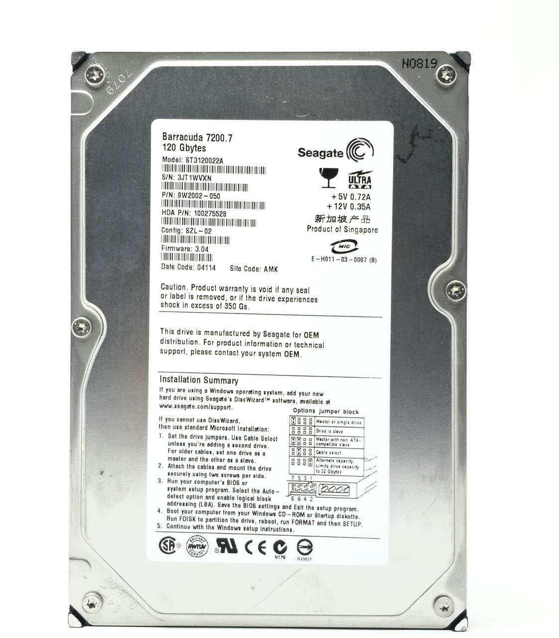 Seagate ST3120025ACE - 120GB 7.2K IDE 3.5" Hard Disk Drive (HDD)