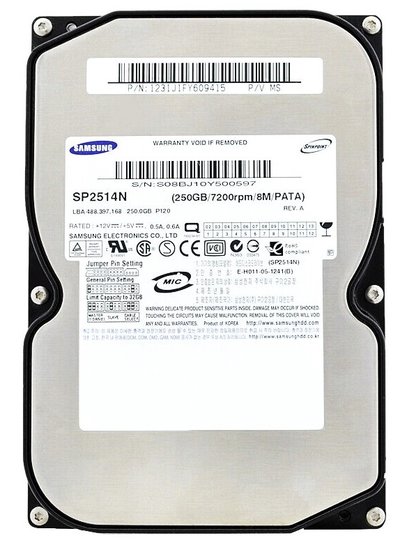 Samsung HA250JC - 250GB 7.2K RPM IDE EIDE PATA 3.5" LFF Desktop Hard Drive